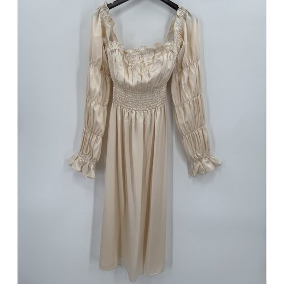 Sleeper Silk Satin Micheliln Midi Dress in Milk-Beige size XL Women's NWT - Picture 1 of 13